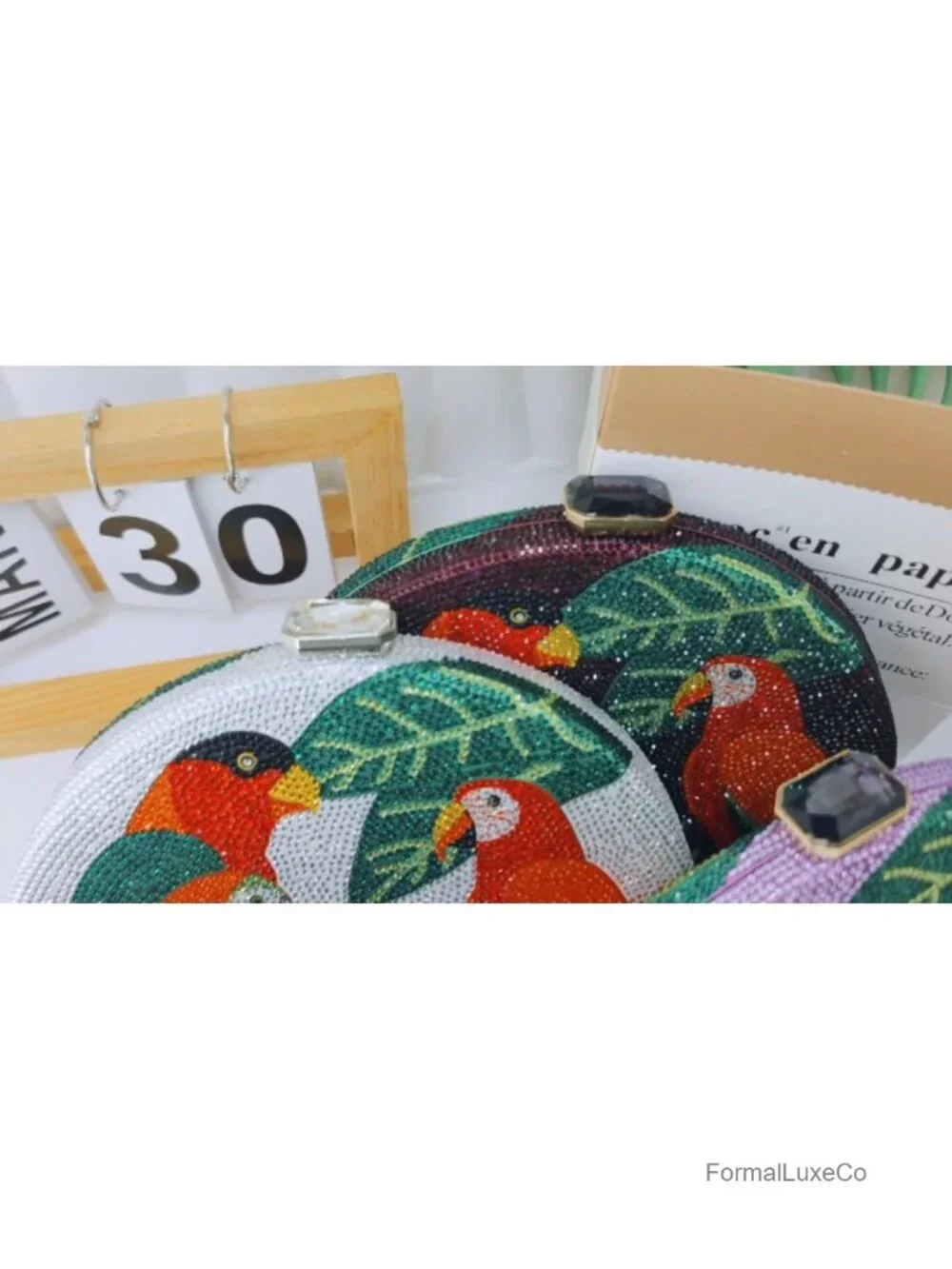 Parrot Rhinestone Crystal Clutch Evening Bag Prom Party Handbag Sequins
